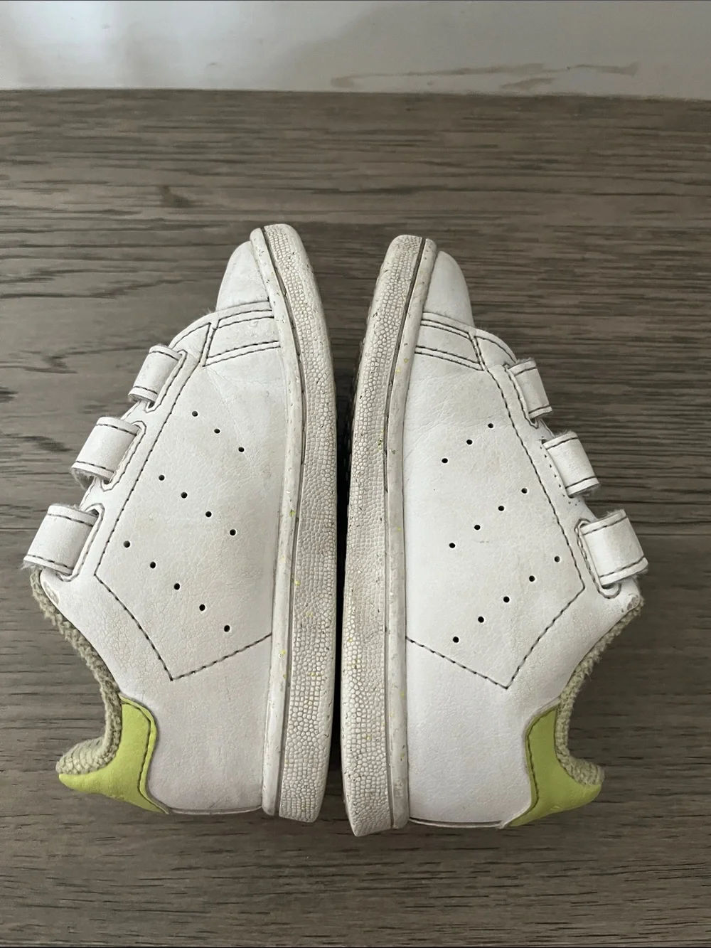 Adidas sneakers. Toddler size 8. White. Lime. Pre-owned.